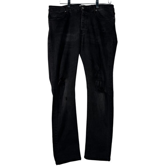 Zara Man Denimwear Jeans Mens 34 Black Distressed Button Fly Bootcut - Picture 1 of 15